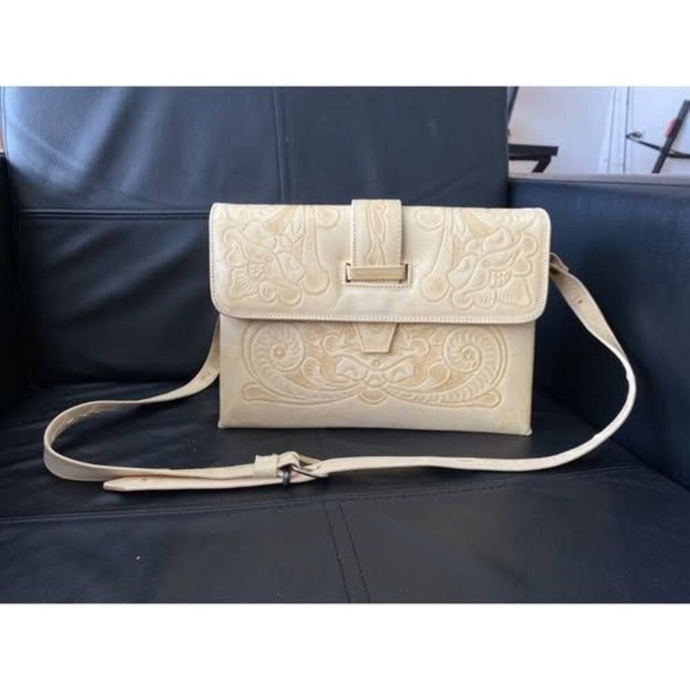 Tan/Beige, Shoulder bag Western Tooled Style